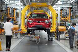 Workers assemble a car at a Vinfast factory in Hai Phong, Vietnam, on Sept. 29, 2023.