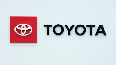 The Toyota logo is seen, Sept. 13, 2023, at the North American International Auto Show in Detroit.