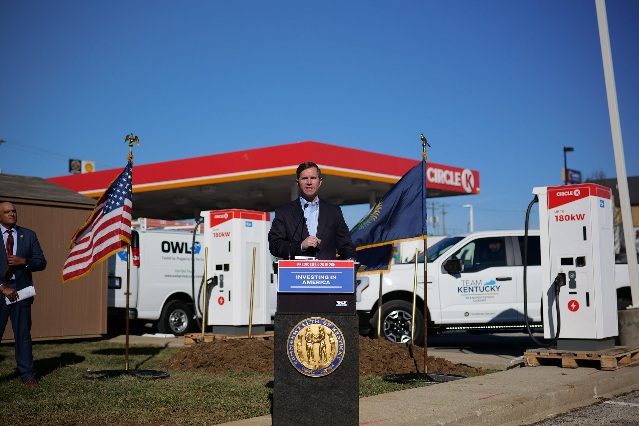 Kentucky Governor Andy Beshear sharing remarks on new NEVI site.