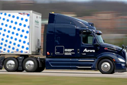 A self-driving tractor trailer maneuvers around a test track in Pittsburgh, Thursday, March 14, 2024. The truck is owned by Pittsburgh-based Aurora Innovation Inc. Late this year, Aurora plans to start hauling freight on Interstate 45 between the Dallas and Houston areas with 20 driverless trucks.