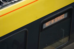 This shows a general view of a Great Northern railway train at Hunt's Cross station in Liverpool, England amid reports of widespread IT outages affecting airlines, broadcasters and ()