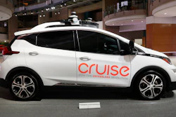 In this Jan. 16, 2019, photo, Cruise AV, General Motor's autonomous electric Bolt EV is displayed in Detroit.