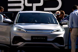 Visitors check the China made BYD ATTO 3 at the IAA motor show in Munich, Germany.