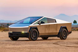 This photo provided by Edmunds shows the 2024 Tesla Cybertruck. The Cybertruck can drive more than 300 miles on a full charge and tow up to 11,000 pounds.