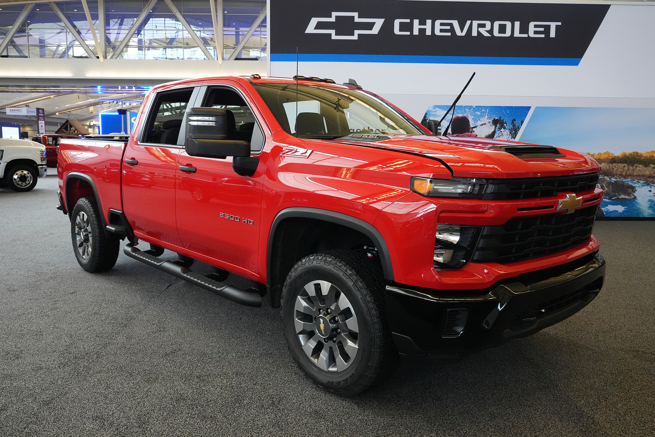 A 2024 Chevrolet Silverado 2500 HD Custom truck is shown at the Pittsburgh International Auto Show in Pittsburgh, Feb. 15, 2024.