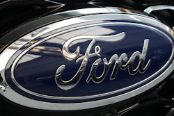 The Ford logo is seen on the grill of a Ford Explorer on display at the Pittsburgh International Auto Show in Pittsburgh, on Feb. 15, 2024.