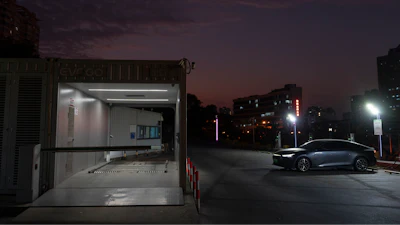 A first generation battery swapping station by China-based CATL battery manufacturing company, is seen in Xiamen, Fujian province, China, Wednesday, Dec. 18, 2024.