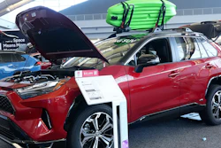 A Toyota RAV4 Prime is displayed at the Pittsburgh International Auto Show in Pittsburgh, Feb. 15, 2024.