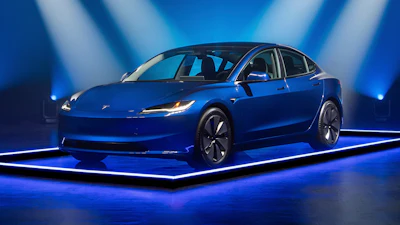 This photo provided by Edmunds shows the 2025 Tesla Model 3.