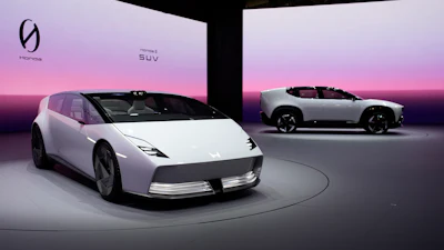 The Honda 0 SUV, right, and Honda 0 Saloon EV prototypes are on display at the Honda booth during the CES tech show Tuesday, Jan. 7, 2025, in Las Vegas.