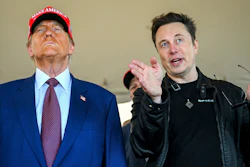 President-elect Donald Trump listens to Elon Musk as he arrives to watch SpaceX's mega rocket Starship lift off for a test flight from Starbase in Boca Chica, Texas, Nov. 19, 2024.