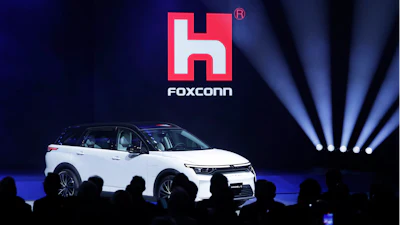 Foxconn's Foxtron Model C electric car is displayed during the Hon Hai Tech Day (HHTD 24) at the Nangang Exhibition Center in Taipei, Taiwan, Oct. 8, 2024.