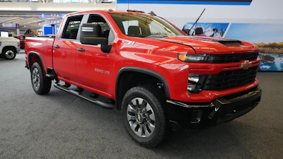 A 2024 Chevrolet Silverado 2500 HD Custom truck is shown at the Pittsburgh International Auto Show in Pittsburgh, Feb. 15, 2024.