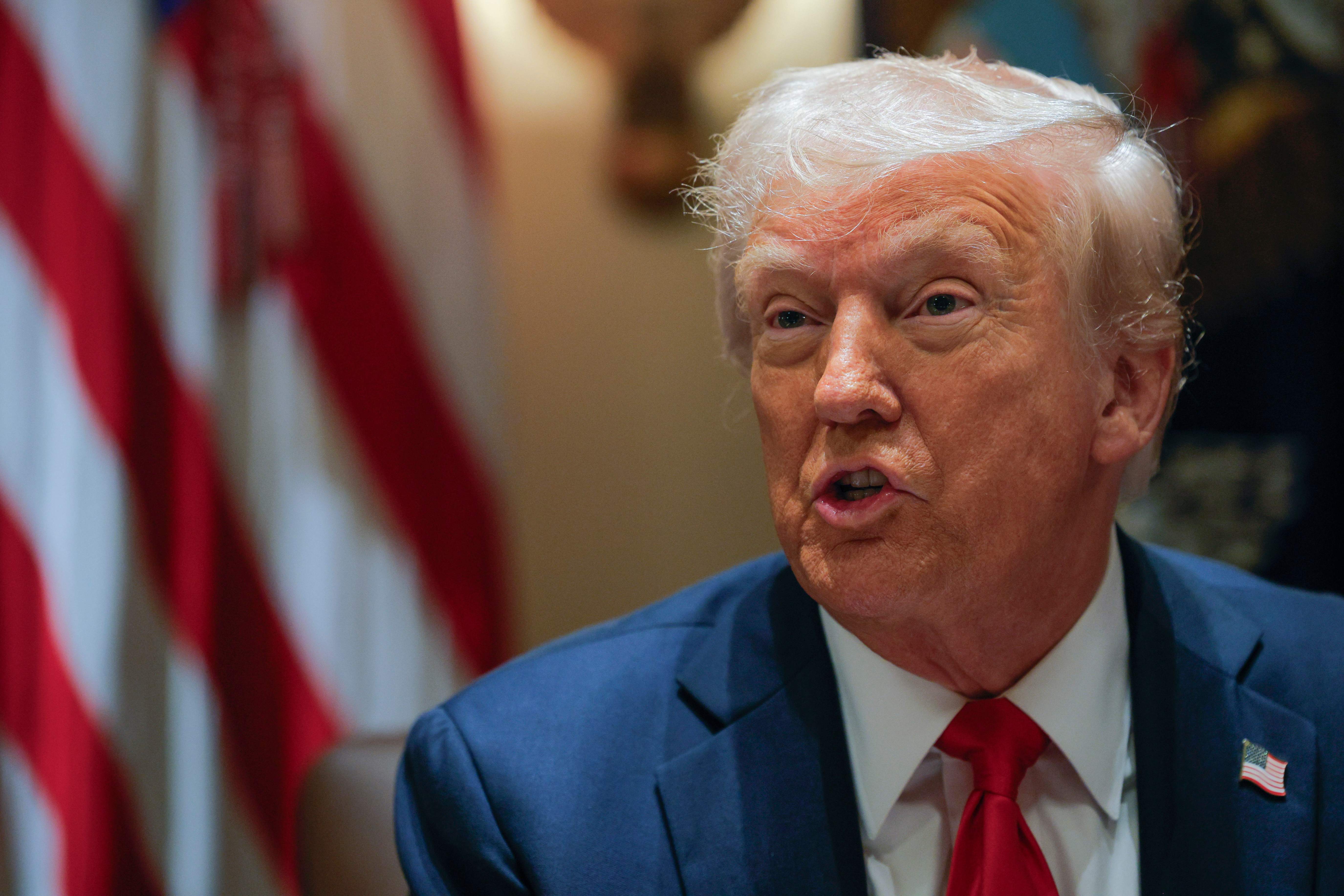 President Donald Trump speaks during a Cabinet meeting at the White House in Washington, Wednesday, Feb. 26, 2025.