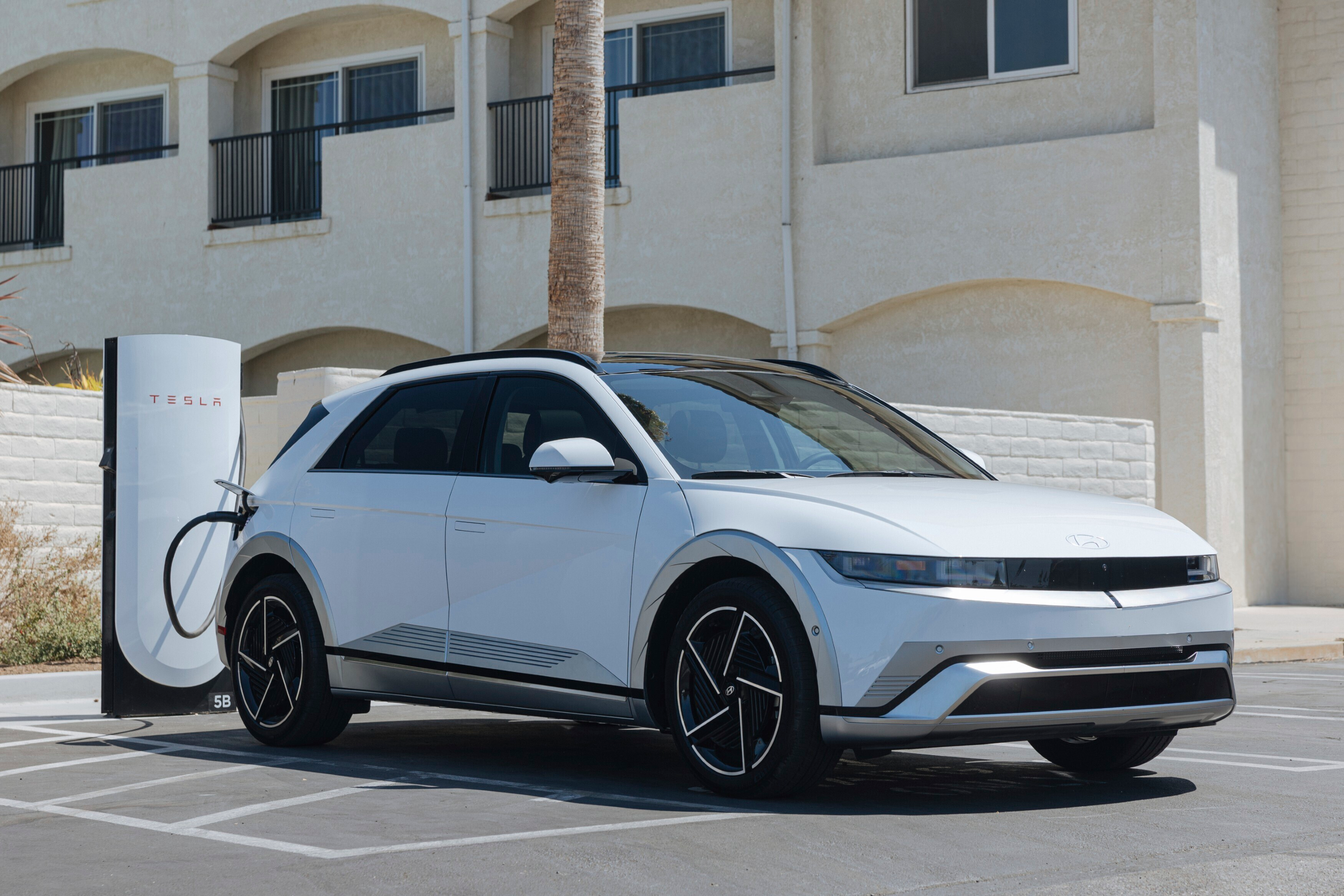 This photo provided by Hyundai shows a 2025 Hyundai Ioniq 5. The all-electric Ioniq 5 is one of the first vehicles to come with a Tesla-style charge port, allowing owners to charge at Tesla's nationwide network of Supercharger stations.