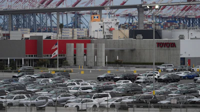 New Toyota vehicles are stored at the Toyota Logistics Service, their most significant vehicle imports processing facility in North America, at the Port of Long Beach in Long Beach, Calif., Wednesday, March 26, 2025.
