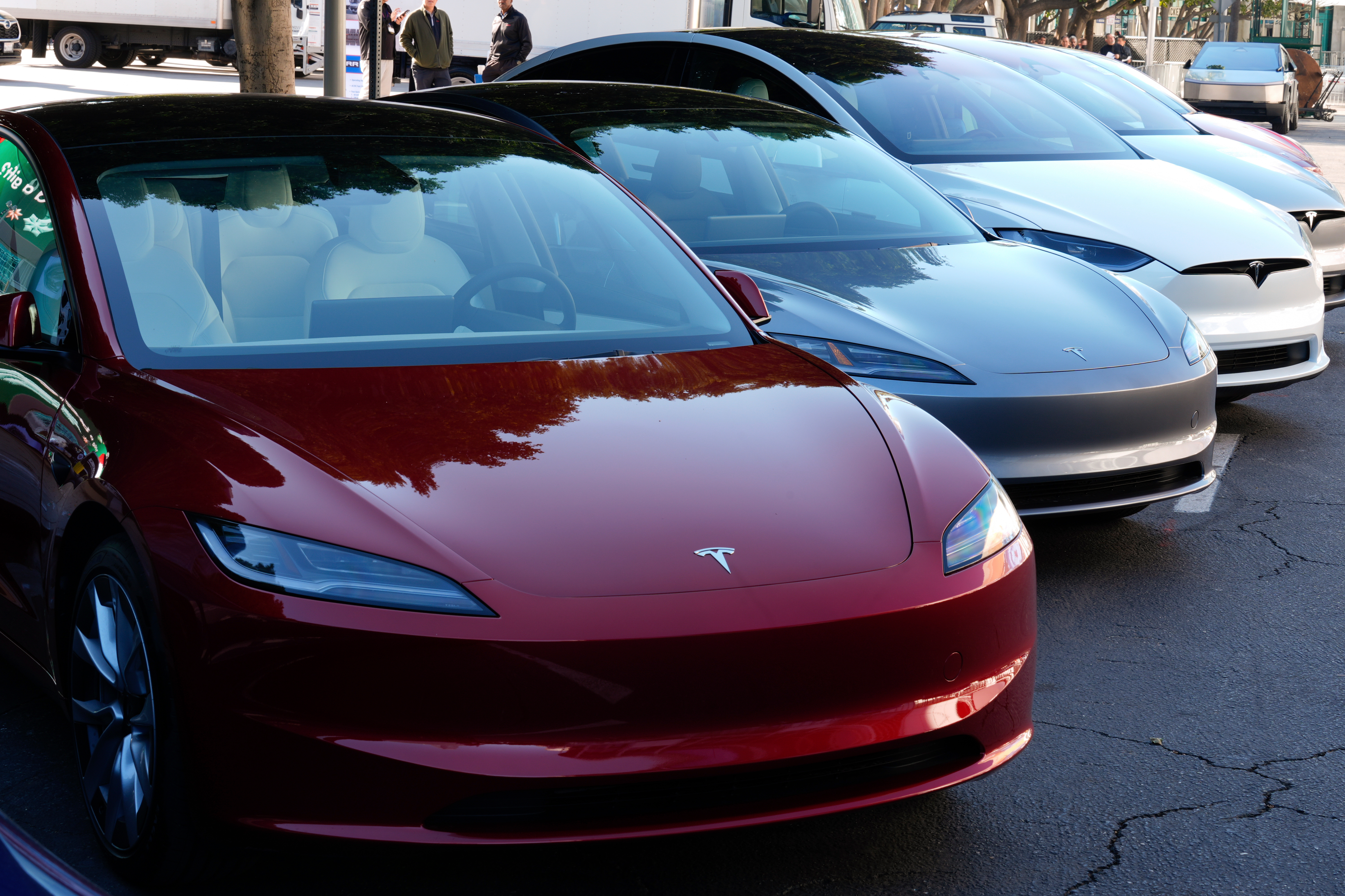 Tesla vehicles are displayed at the AutoMobility LA Auto Show, Thursday, Nov. 21, 2024, in Los Angeles.