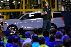 Jim Farley, President and Chief Executive Officer of Ford, speaks at the Ford Motor Company Kentucky Truck Plant to launch the 2025 Ford Expedition, Wednesday, April 30, 2025, in Louisville, Ky.