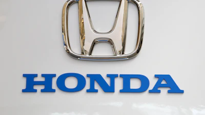 This is the Honda logo on display at the Pittsburgh International Auto Show in Pittsburgh Thursday, Feb. 11, 2016.