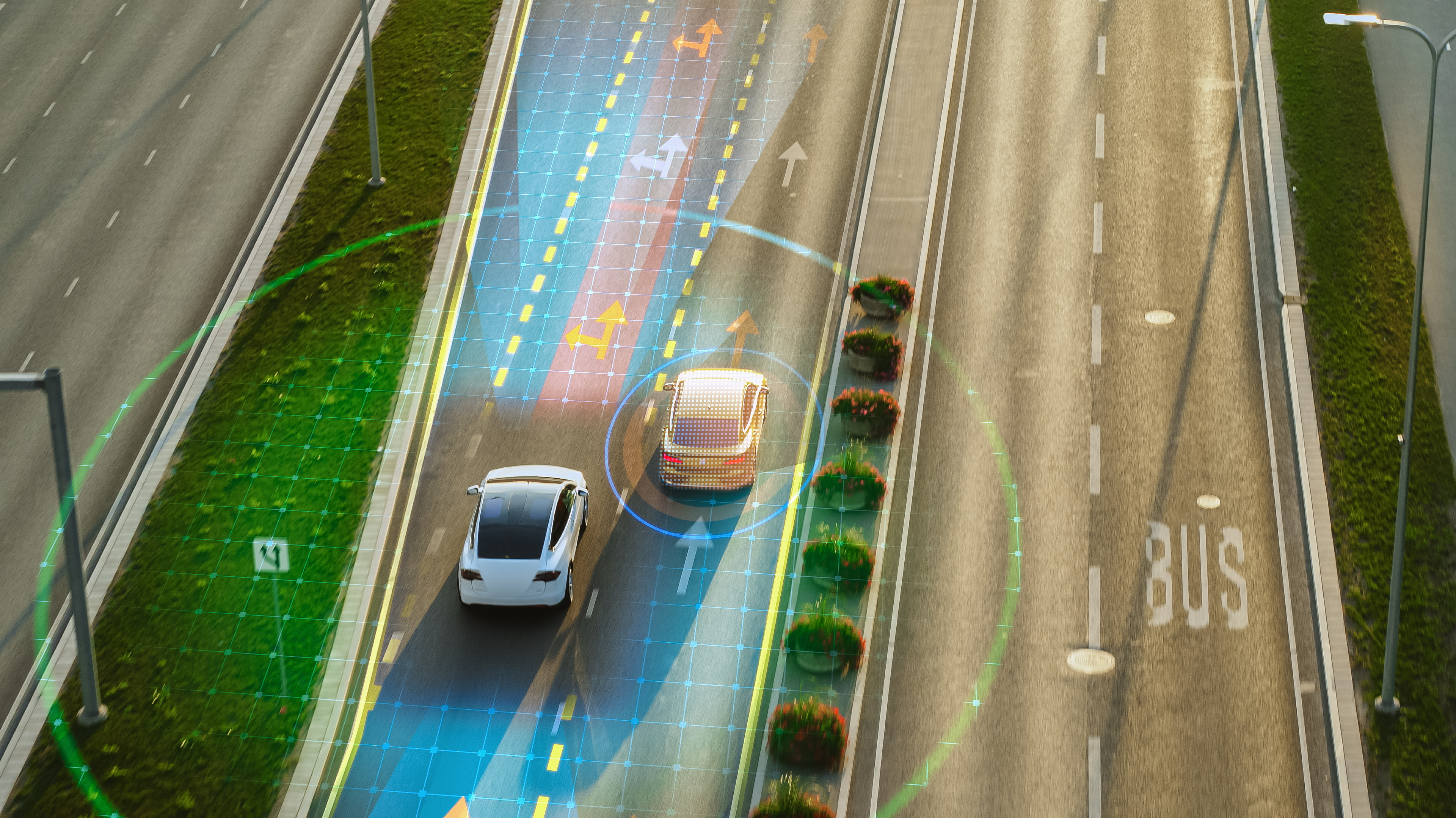 Autonomous vehicles with digital sensor visualization on multi-lane highway