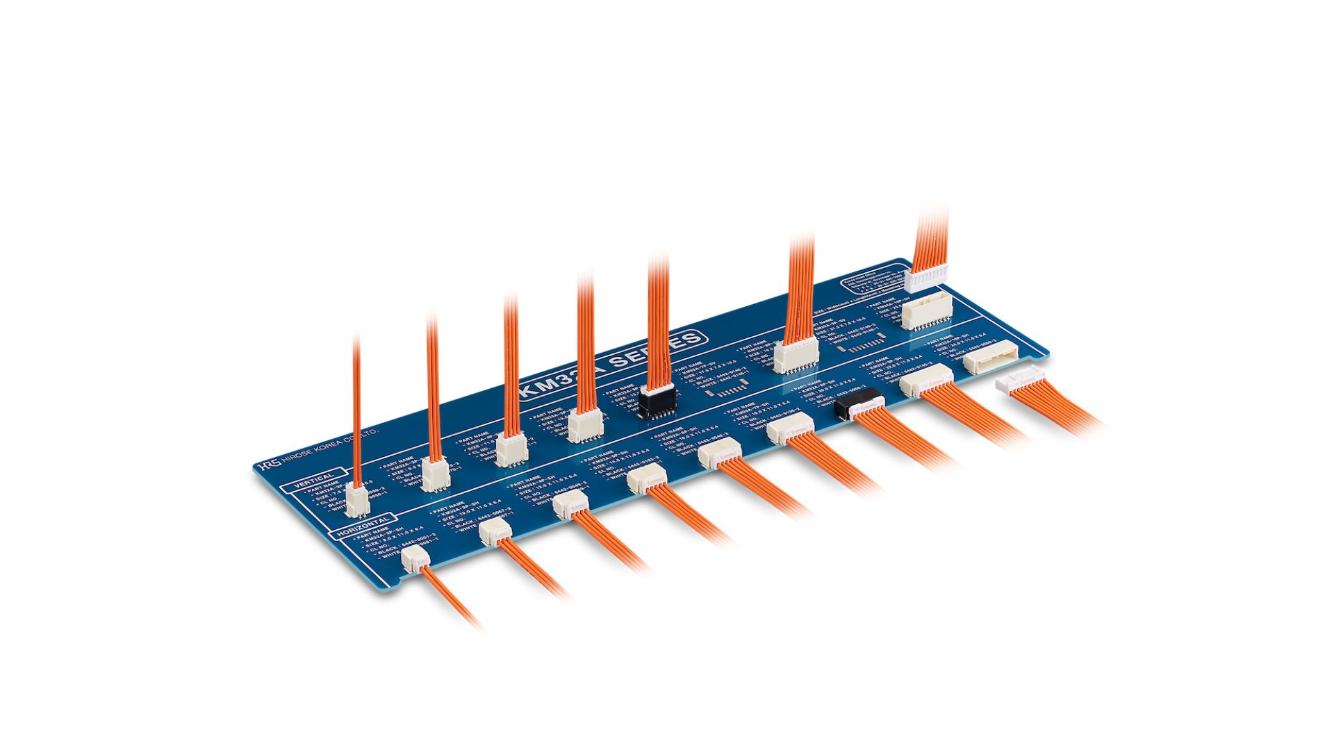 Blue electrical distribution board with orange and white cable connectors