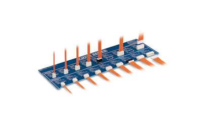 Blue electrical distribution board with orange and white cable connectors
