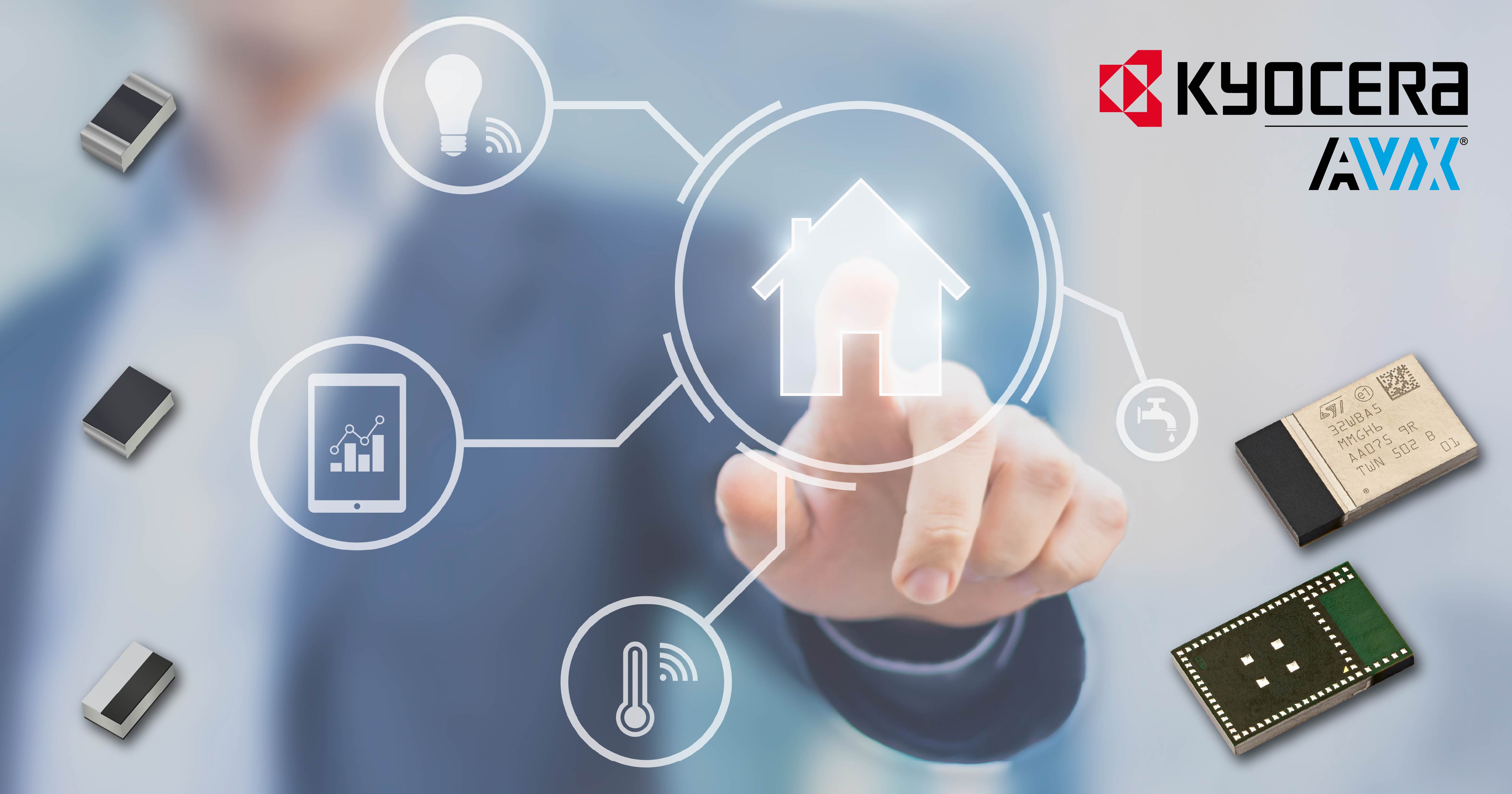 Digital interface demonstrating smart home connectivity with wireless technology icons