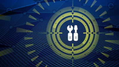 Technical service icon with wrench tools on radial blue grid background
