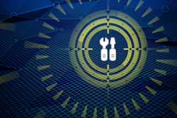 Technical service icon with wrench tools on radial blue grid background