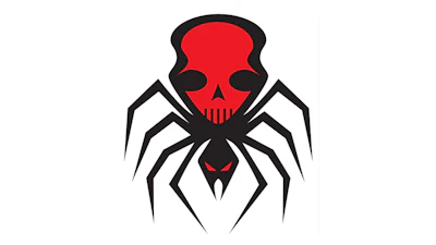 Red and black stylized spider skull logo with sharp geometric design