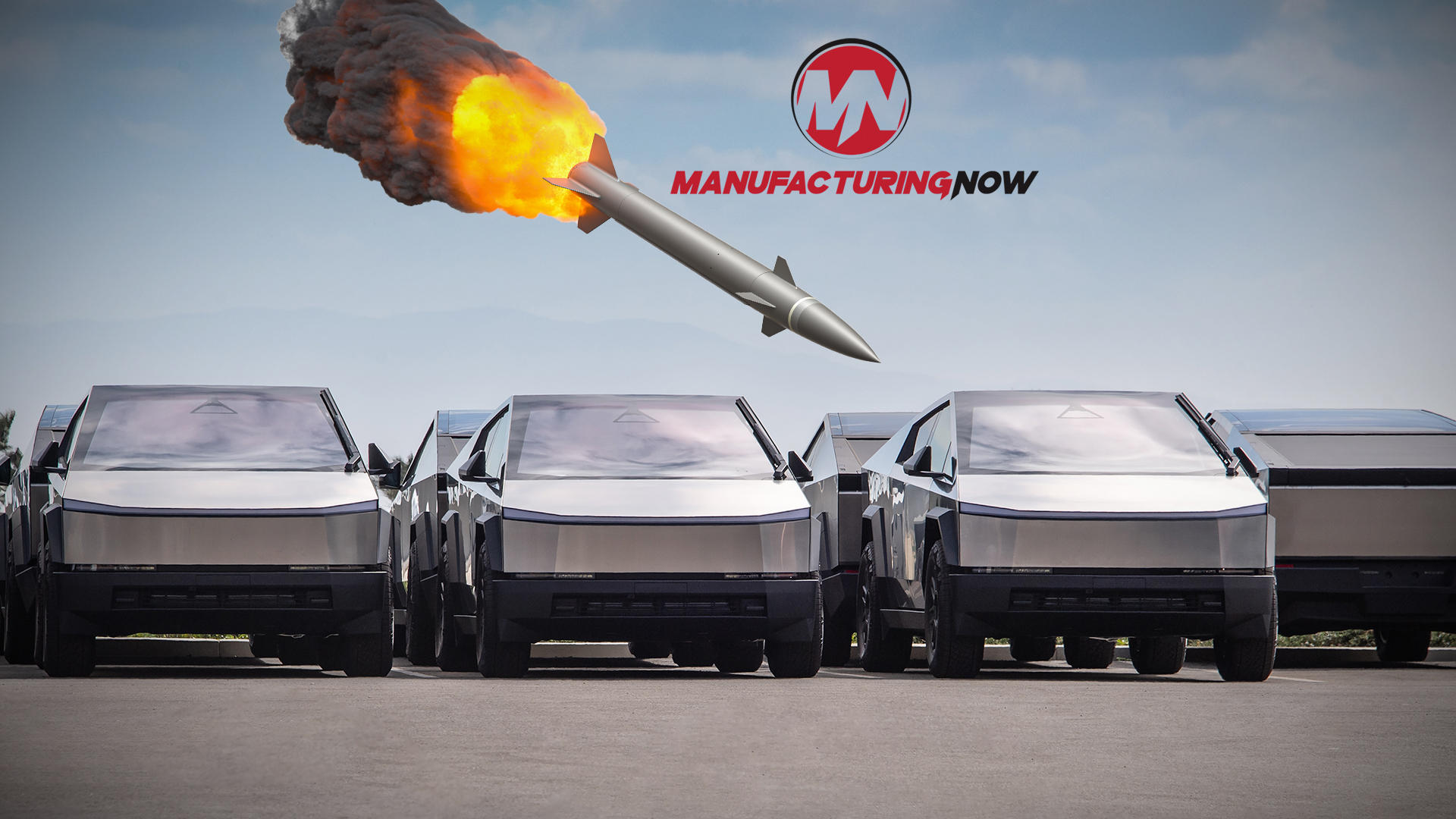 ManufacturingNow logo with futuristic vehicles and a rocket launch