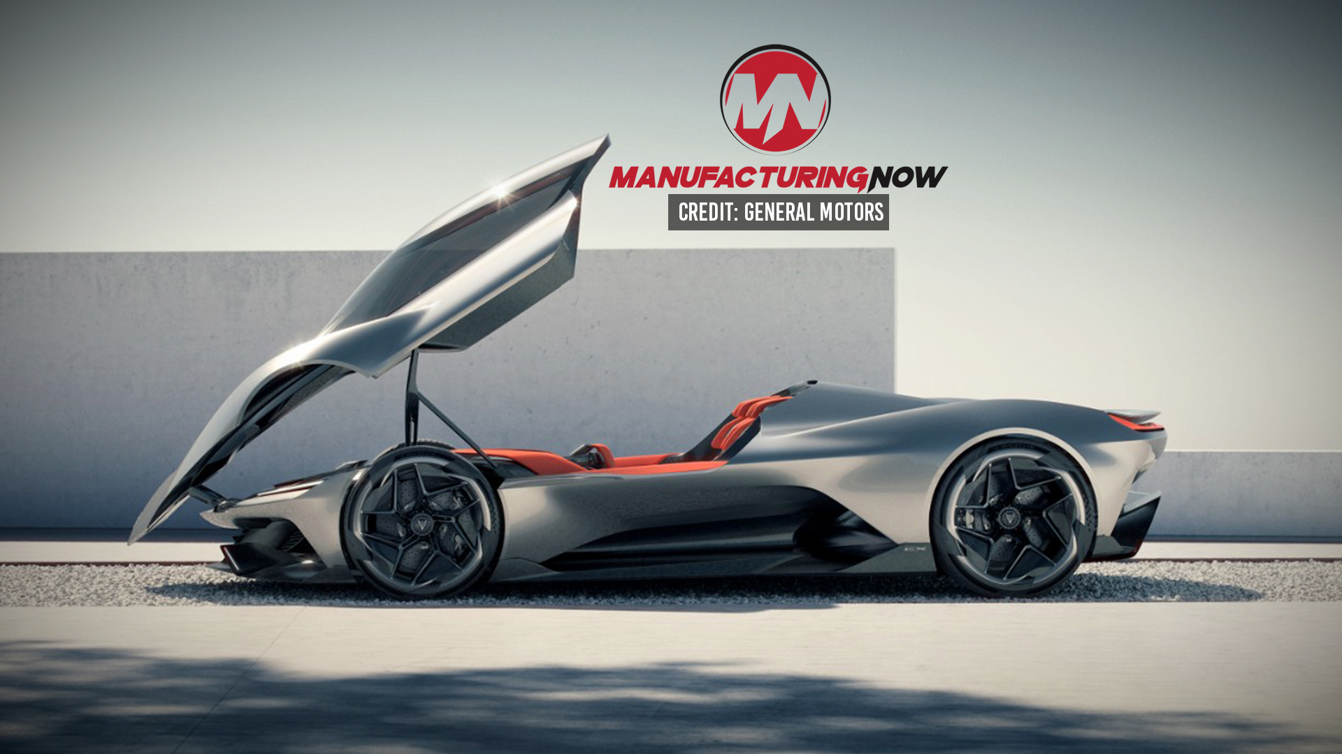 Sleek silver concept sports car with scissor door, showcasing advanced automotive design