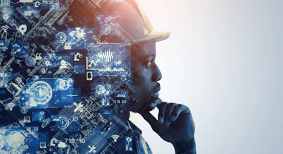 Silhouette of a person with digital technology and data visualization overlay