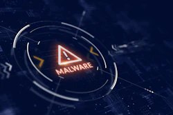 Digital cybersecurity warning with glowing malware alert on futuristic interface