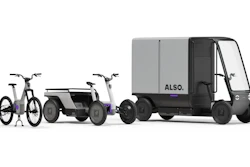Electric mobility vehicles in grayscale, including bicycle, cargo trike, and enclosed transport