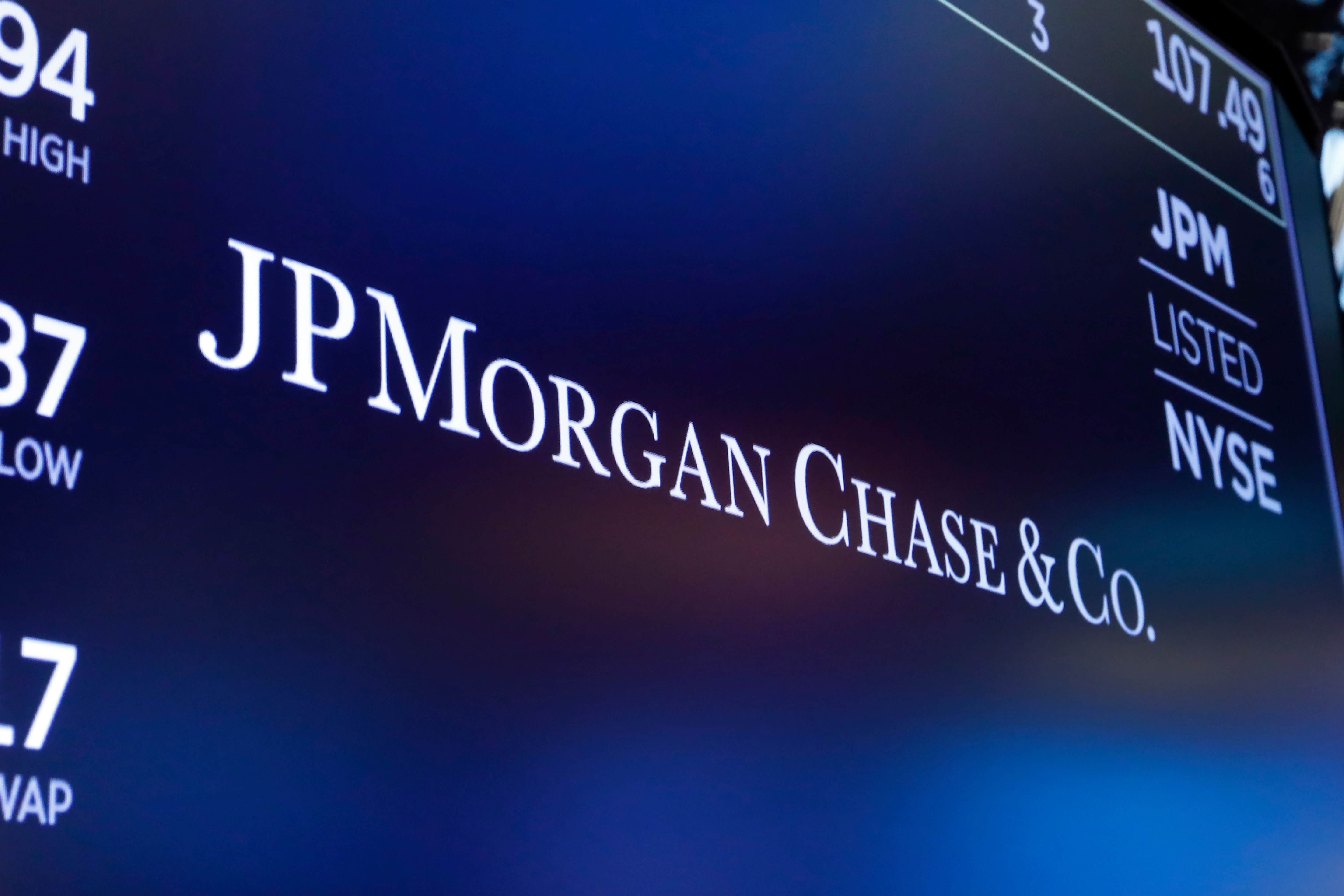 JPMorgan Chase stock market display showing company logo and trading information