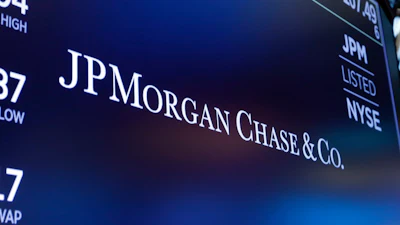 JPMorgan Chase stock market display showing company logo and trading information