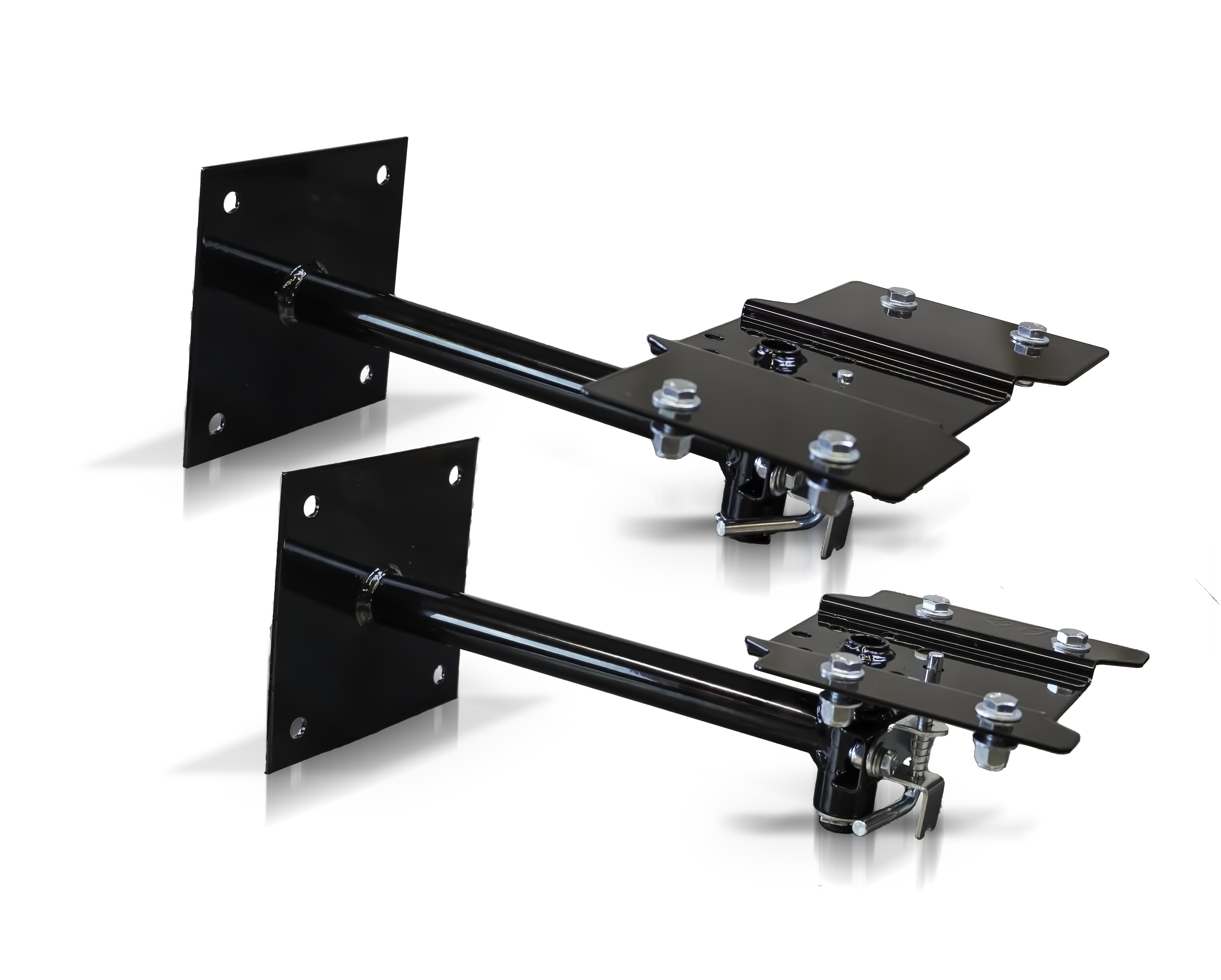 Black metal wall mounting brackets with adjustable extension arms