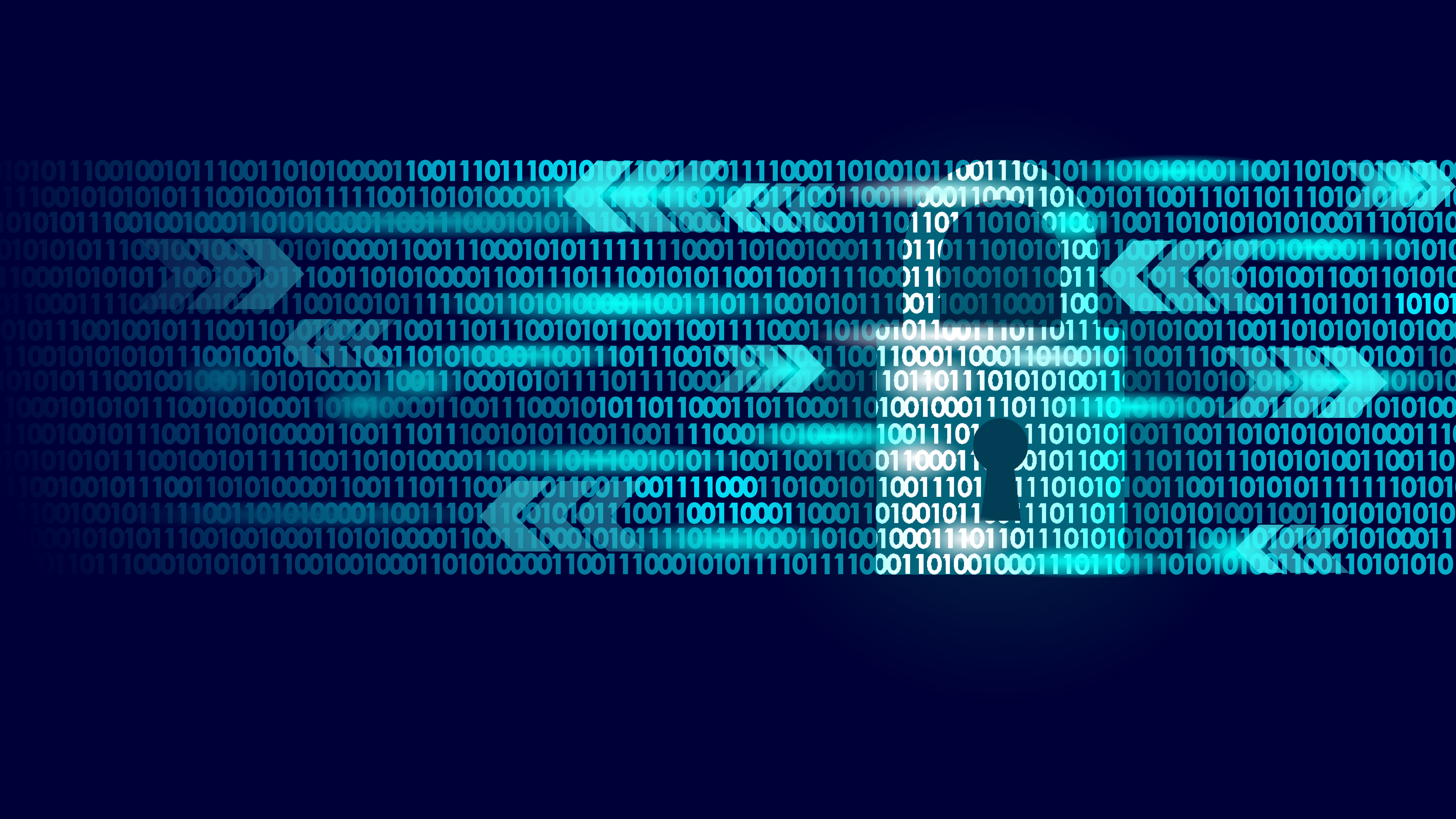 Digital technology background with binary code and glowing blue network arrows