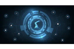 Digital Industry 4.0 robotic technology interface with interconnected network