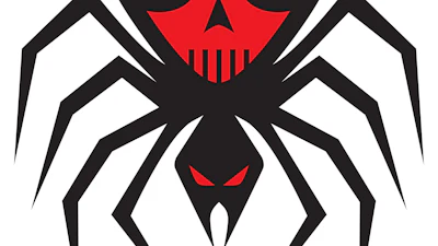 Black and red stylized spider skull logo with sharp geometric design