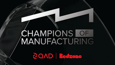 Champions of Manufacturing logo with QAD and Redzone brands
