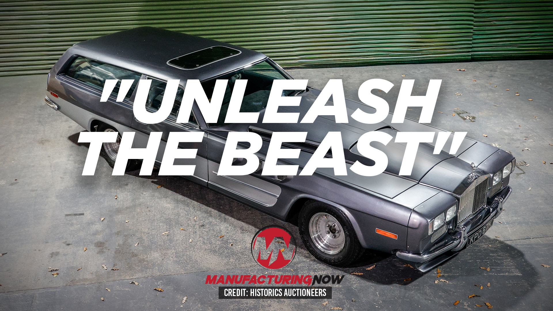 Classic muscle car with 'Unleash the Beast' text and Manufacturing Now logo