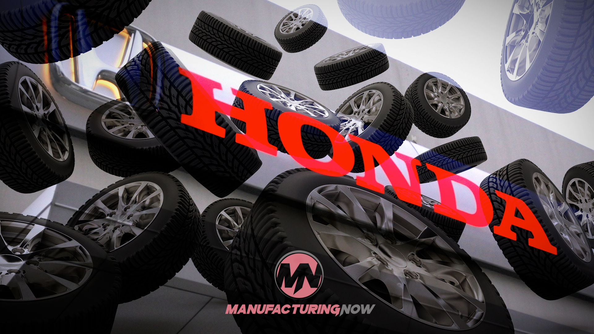 Honda automotive wheels and tires dynamically arranged with Honda logo