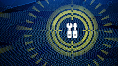 Technical maintenance icon with wrench tools on radial blue grid background