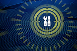 Technical maintenance icon with wrench tools on radial blue grid background