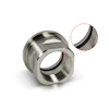 Stainless steel mechanical coupling with threaded surfaces and black O-ring seals