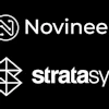 Novineer and Stratasys corporate logos in black and white geometric design