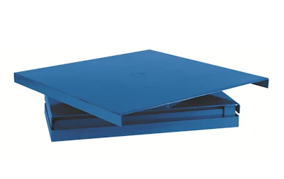 Blue square electronic device with hinged lid