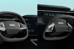 Car dashboard with digital steering wheel and Autoliv interface display
